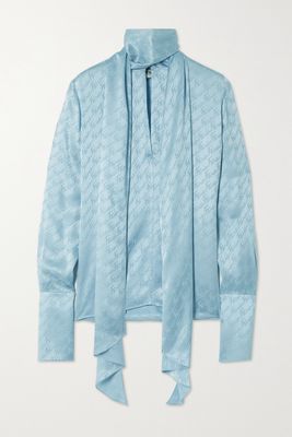 Fendi - Tie-detailed Silk-jacquard Blouse - Blue