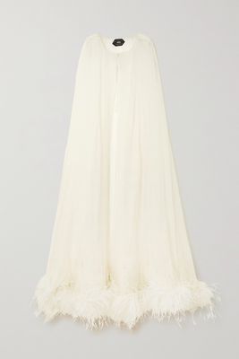 Taller Marmo - Grace Feather-trimmed Silk-chiffon Cape - Ivory