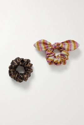 Fendi - Set Of Two Printed Silk-twill Hair Ties - Brown