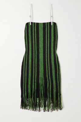 JW Anderson - Fringed Striped Crochet-knit Mini Dress - Green