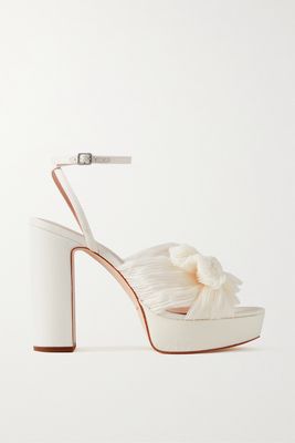 Loeffler Randall - Natalia Bow-embellished Plissé-organza Platform Sandals - White