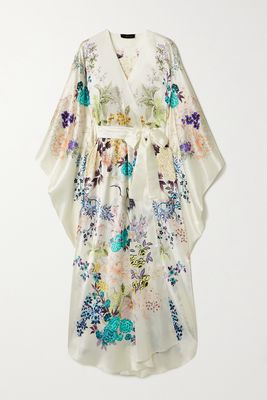 MENG - Belted Floral-print Silk-satin Robe - White