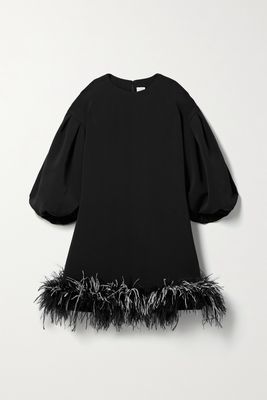 Huishan Zhang - Poppy Feather-trimmed Crepe Mini Dress - Black