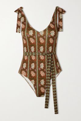 Hannah Artwear - Hepburn Belted Floral-print Swimsuit - Brown