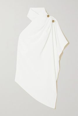 Elie Saab - One-sleeve Draped Crepe Top - White