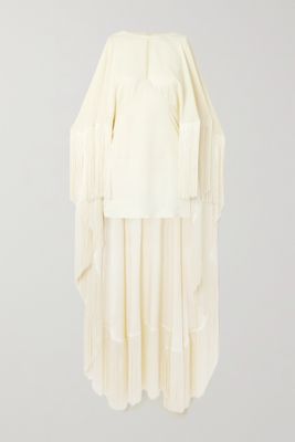 Taller Marmo - 1970s Cape-effect Fringed Crepe Mini Dress - Ivory