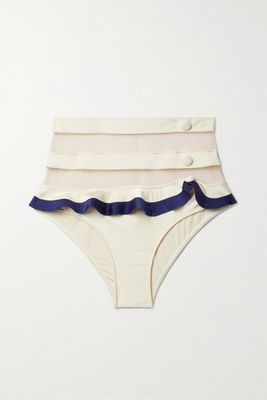 PatBO - Tulle-trimmed Ruffled Bikini Briefs - Ivory