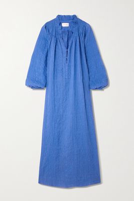 Three Graces London - Pippa Crinkled Cotton-blend Maxi Dress - Blue