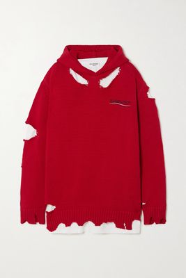 Balenciaga - Oversized Layered Distressed Printed Cotton And Jersey Hoodie - M