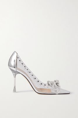 MACH & MACH - Double Bow Crystal-embellished Pvc And Metallic Leather Point-toe Pumps - Neutrals