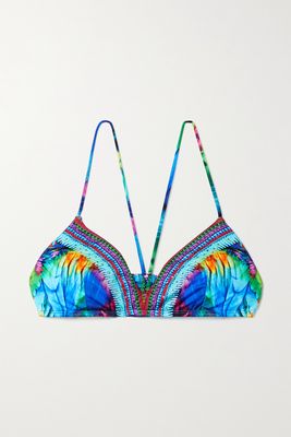 Camilla - Crystal-embellished Printed Recycled Bikini Top - Blue