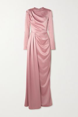 RASARIO - Crystal-embellished Draped Satin Gown - Pink