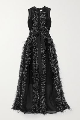 Huishan Zhang - Beau Feather And Grosgrain-trimmed Silk-organza Gown - Black