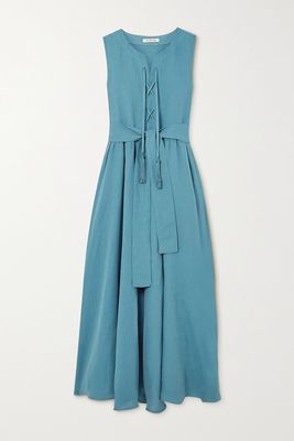 Fil De Vie - Althea Tasseled Linen Maxi Dress - Blue