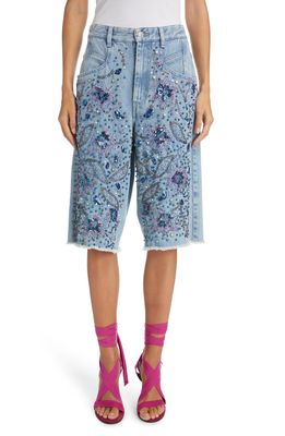 Isabel Marant Nataya Embroidered Denim Bermuda Shorts in Light Blue