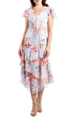 Komarov Tiered Flutter Sleeve Floral Print Cocktail Dress in Periwinkle Bloom