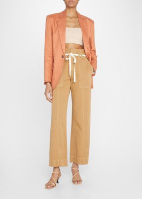 Augusta Belted Paper Bag Waist Straight Cropped Pants