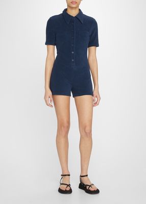 The Rami Collared Button-Front Terry Romper