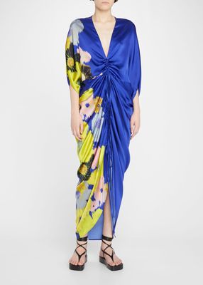 Cloister Floral Ruched Silk Kaftan Dress