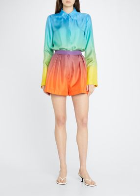 Ombre Twill Pleated Shorts