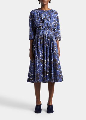 Printed Fit-and-Flare Midi Dress