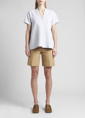 Coated V-Neck Linen T-Shirt