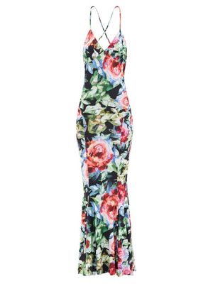 Norma Kamali - Floral-print Fishtail-hem Jersey Maxi Dress - Womens - Multi