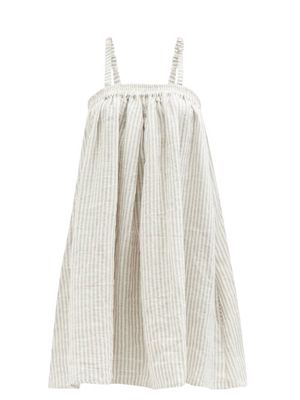 Deiji Studios - Striped Stonewashed Linen Dress - Womens - White Multi