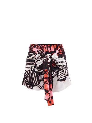 Norma Kamali - Ty Tie-waist Abstract-print Jersey Shorts - Womens - Pink Multi