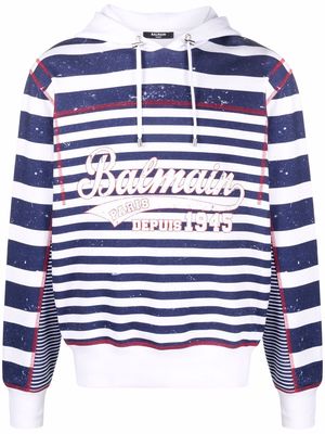 Balmain logo-print striped hoodie - White
