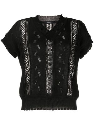 Goen.J V-neck embroidered knitted top - Black