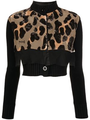 sacai cropped leopard-print cardigan - Black