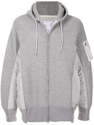 sacai contrast-panel zip-up hoodie - Grey