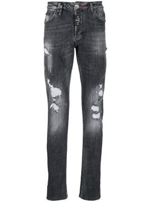 Philipp Plein crocodile-embossed stripe slim-fit jeans - Grey