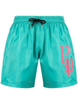 Philipp Plein logo-print drawstring-waist swim shorts - Green