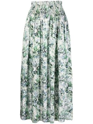 Vince floral-print smocked skirt - Green