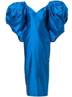 ANOUKI puff-sleeve silk dress - Blue