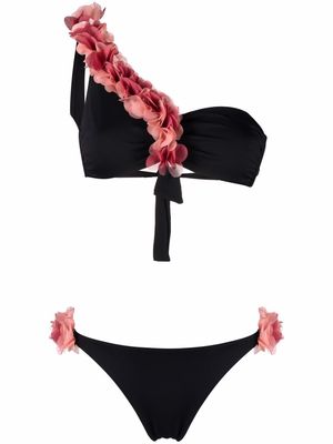 La Reveche Adele floral-appliqué bikini set - Black