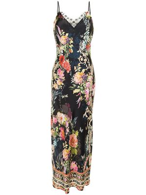 Camilla floral-print silk slip dress - Black