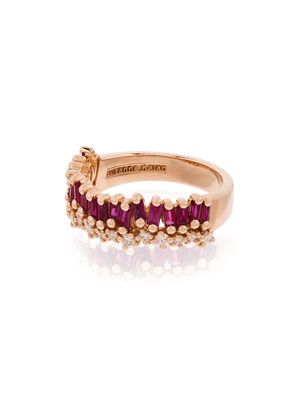 Suzanne Kalan 18kt rose gold ruby and diamond baguette ring