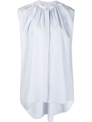 Alexander McQueen pleated sleeveless silk blouse - Blue