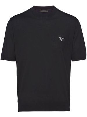 Prada embroidered-logo wool T-shirt - Black