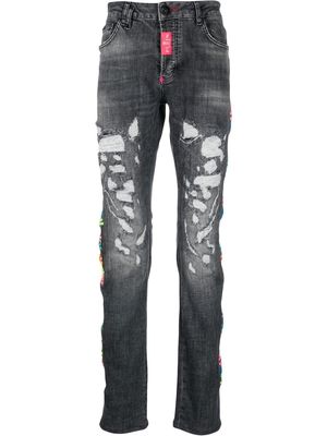Philipp Plein embroidered-skull slim-fit jeans - Grey