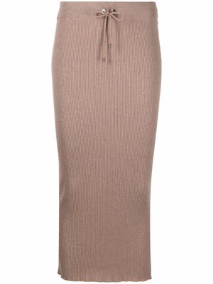 Brunello Cucinelli ribbed-knit midi skirt - Brown