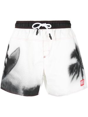 Diesel palm tree-print swim shorts - White