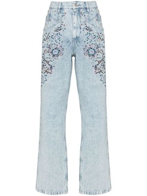 Isabel Marant floral-embroidered straight-leg jeans - Blue