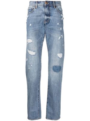 Armani Exchange distressed high-rise straight leg jeans - Blue