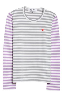 COMME DES GARCONS PLAY Women's Bi-Color Stripe Long Sleeve T-Shirt in Grey/Purple