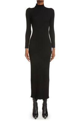 Balenciaga Cable Knit Long Sleeve Wool Blend Sweater Dress in Black