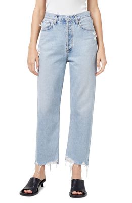 AGOLDE '90s High Waist Frayed Crop Organic Cotton Jeans in Nerve